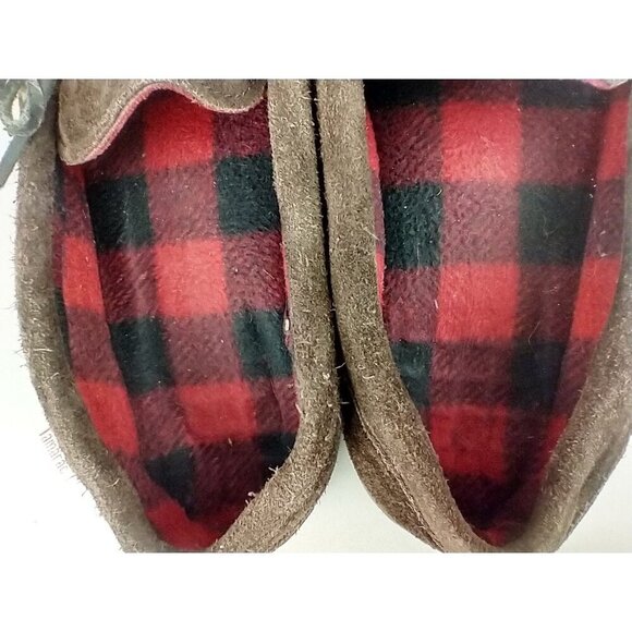 Tamarac Moccasin Slippers Mens Leather Size 11 Buffalo Plaid Flannel Lined Brown - Picture 9 of 9